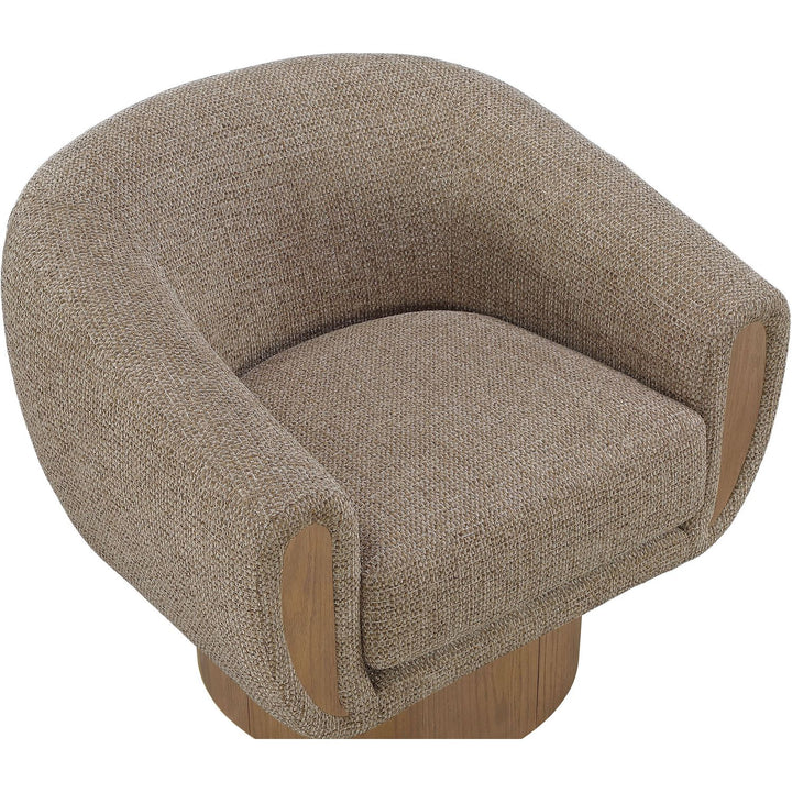 Avella Interwoven Fabric Upholstered Swivel Accent Chair — Brown / Stained Brown