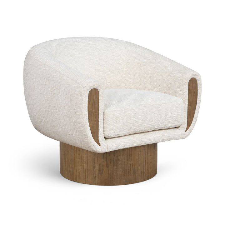 Avella Interwoven Fabric Upholstered Swivel Accent Chair — Cream / Stained Brown