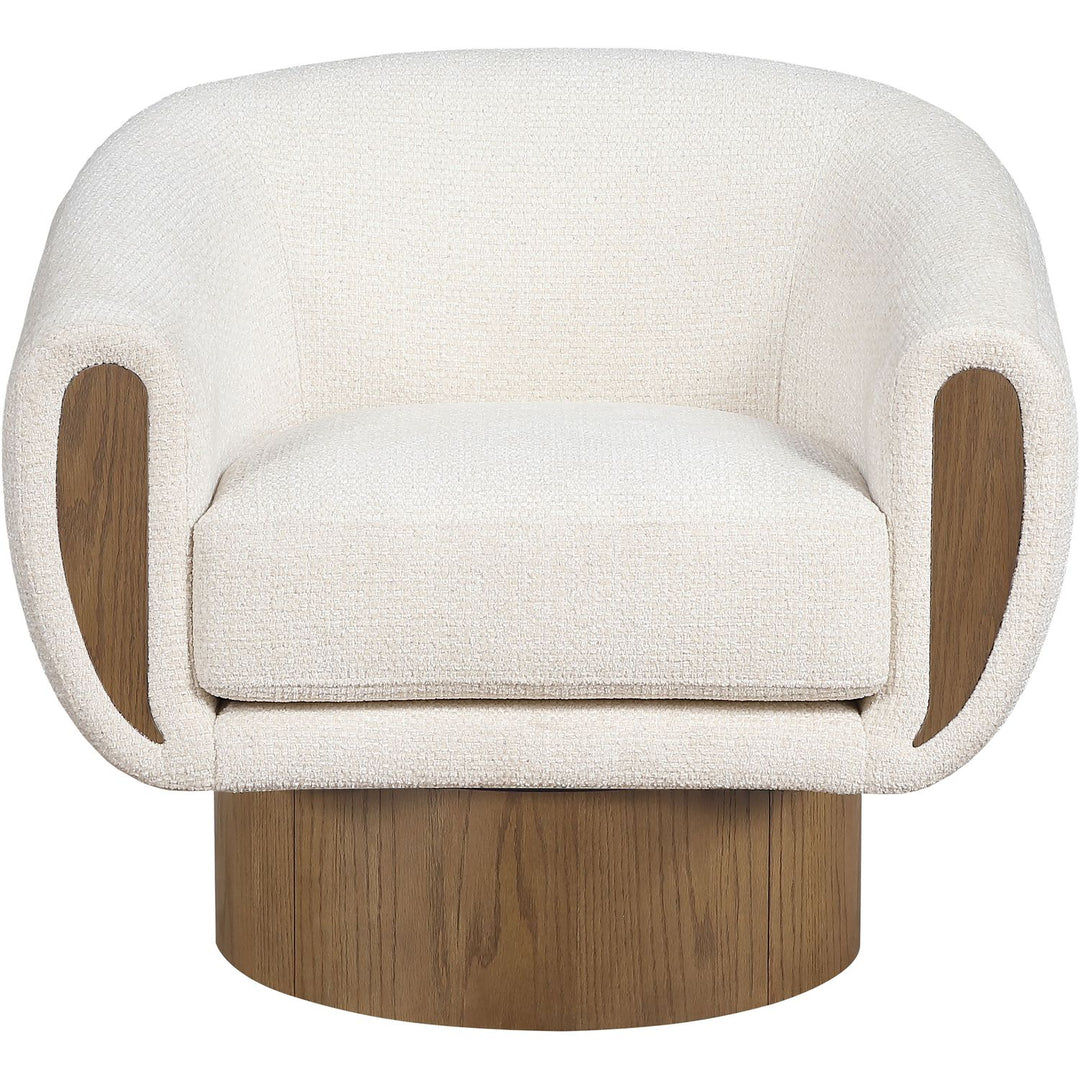 Avella Interwoven Fabric Upholstered Swivel Accent Chair — Cream / Stained Brown