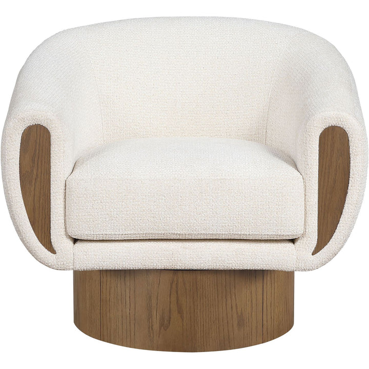 Avella Interwoven Fabric Upholstered Swivel Accent Chair — Cream / Stained Brown