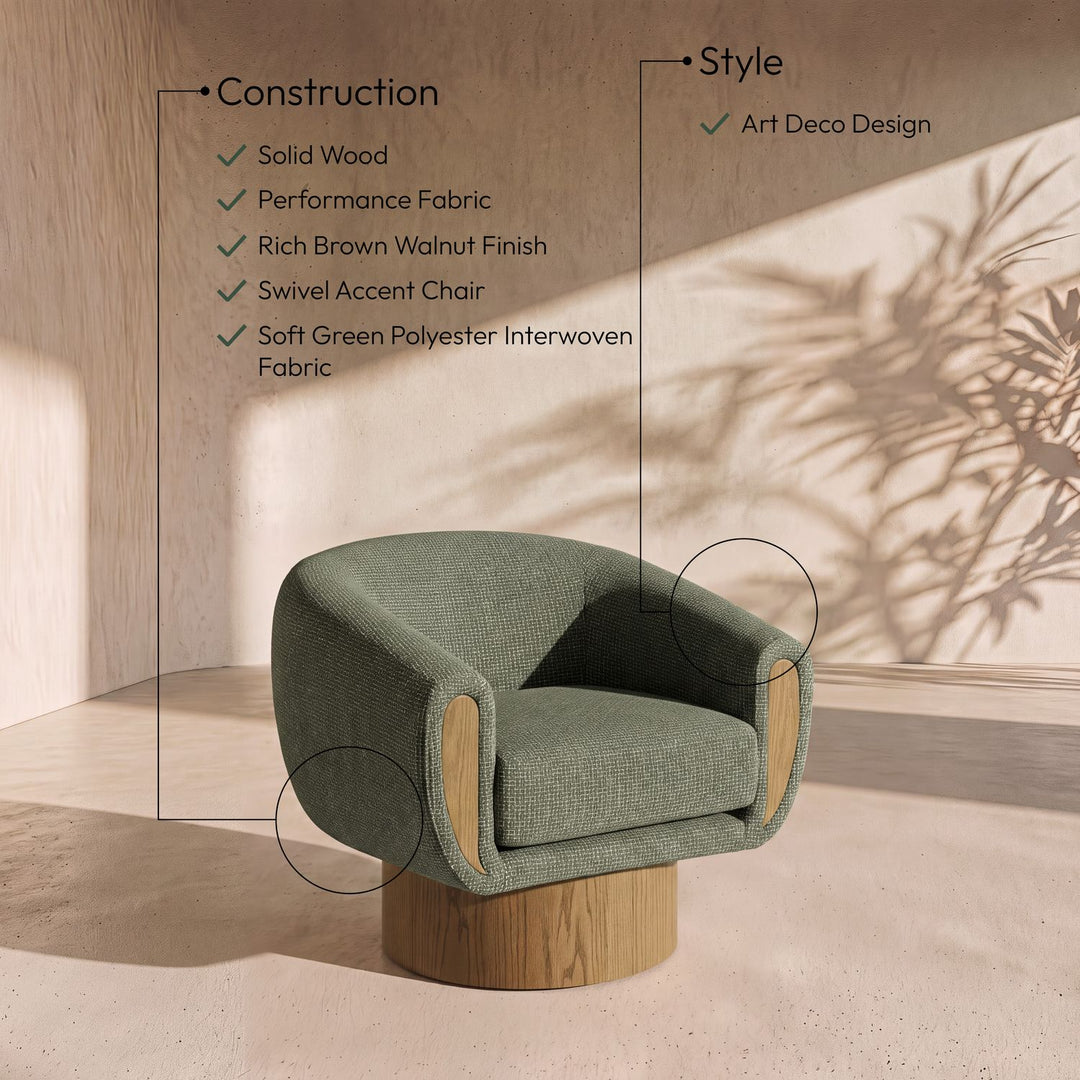 Avella Interwoven Fabric Upholstered Swivel Accent Chair — Green / Stained Brown