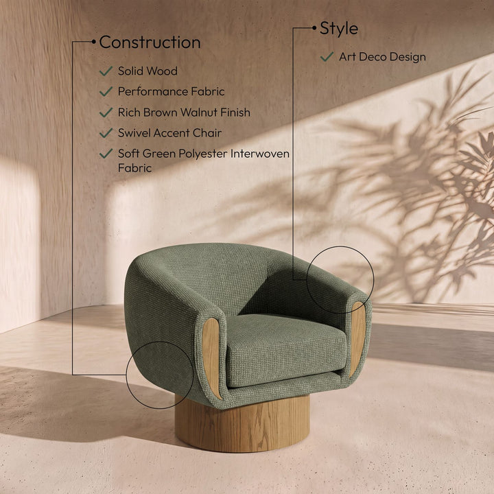Avella Interwoven Fabric Upholstered Swivel Accent Chair — Green / Stained Brown