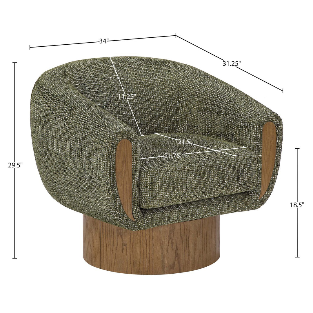 Avella Interwoven Fabric Upholstered Swivel Accent Chair — Green / Stained Brown