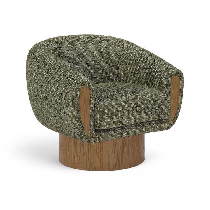 Avella Interwoven Fabric Upholstered Swivel Accent Chair — Green / Stained Brown