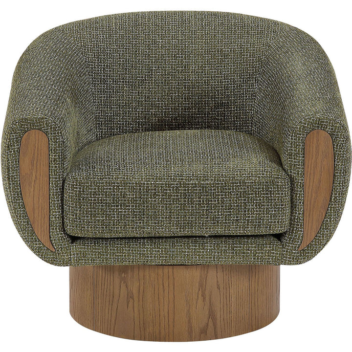 Avella Interwoven Fabric Upholstered Swivel Accent Chair — Green / Stained Brown