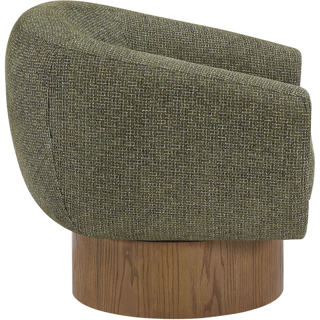 Avella Interwoven Fabric Upholstered Swivel Accent Chair — Green / Stained Brown