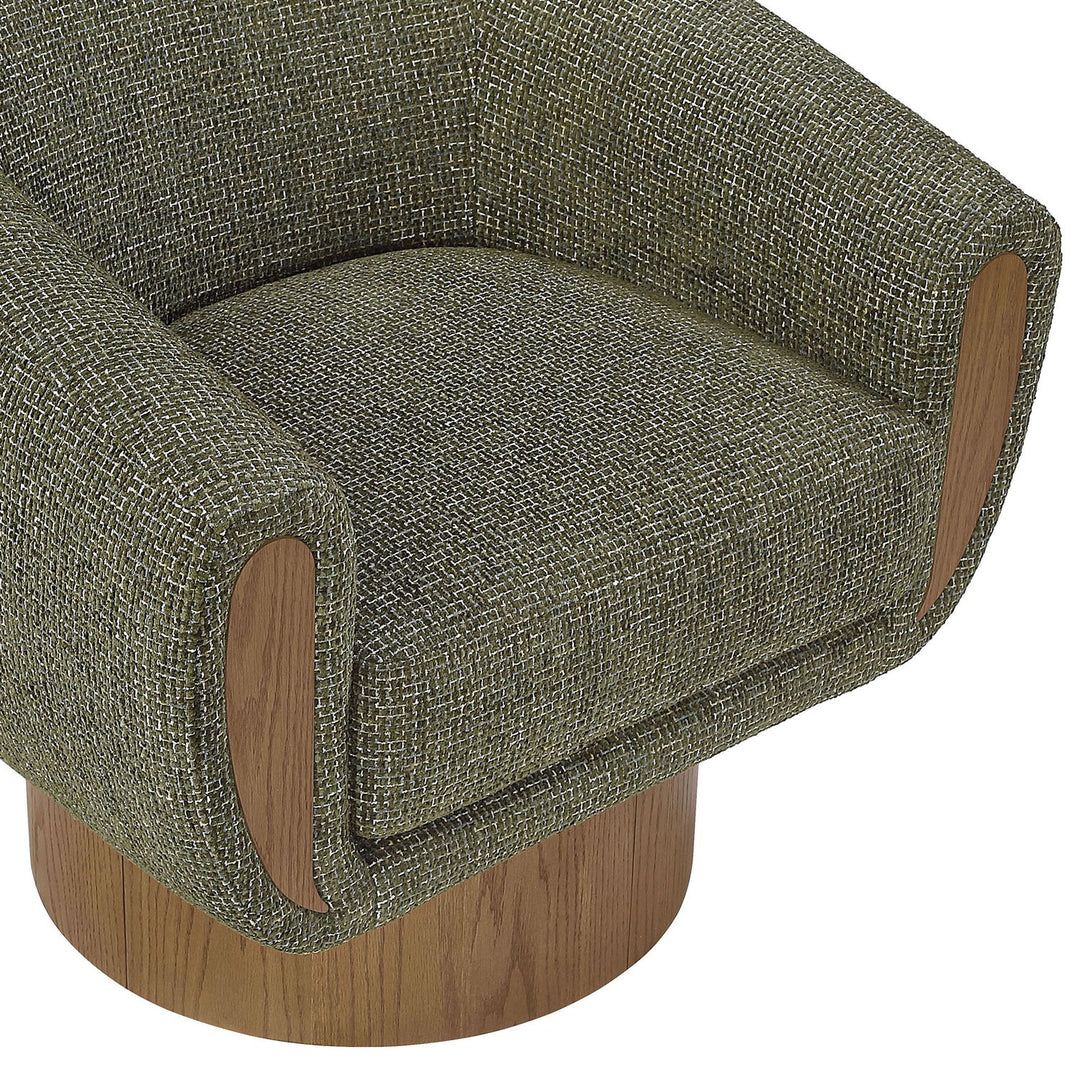 Avella Interwoven Fabric Upholstered Swivel Accent Chair — Green / Stained Brown