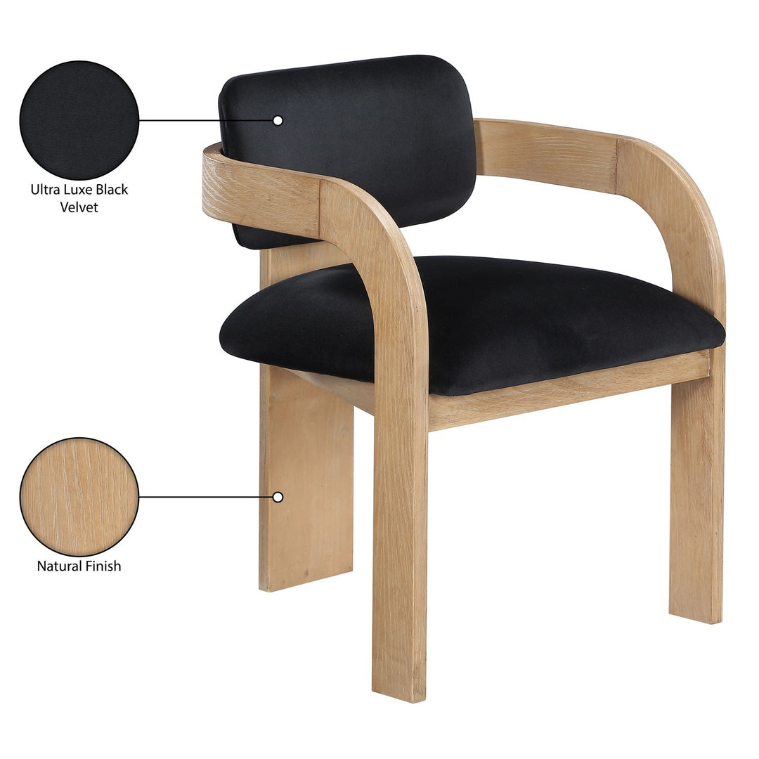 Cedra Velvet Performance Fabric Upholstered Dining Chair — Black / Stained Natural