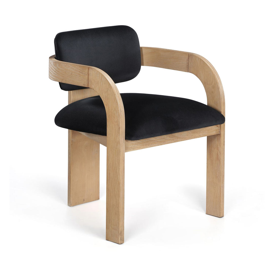 Cedra Velvet Performance Fabric Upholstered Dining Chair — Black / Stained Natural