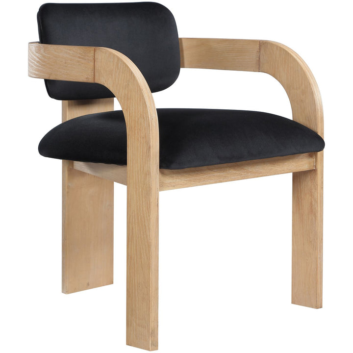 Cedra Velvet Performance Fabric Upholstered Dining Chair — Black / Stained Natural