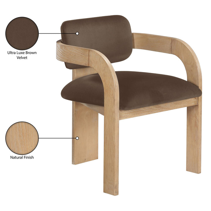 Cedra Velvet Performance Fabric Upholstered Dining Chair — Brown / Stained Natural