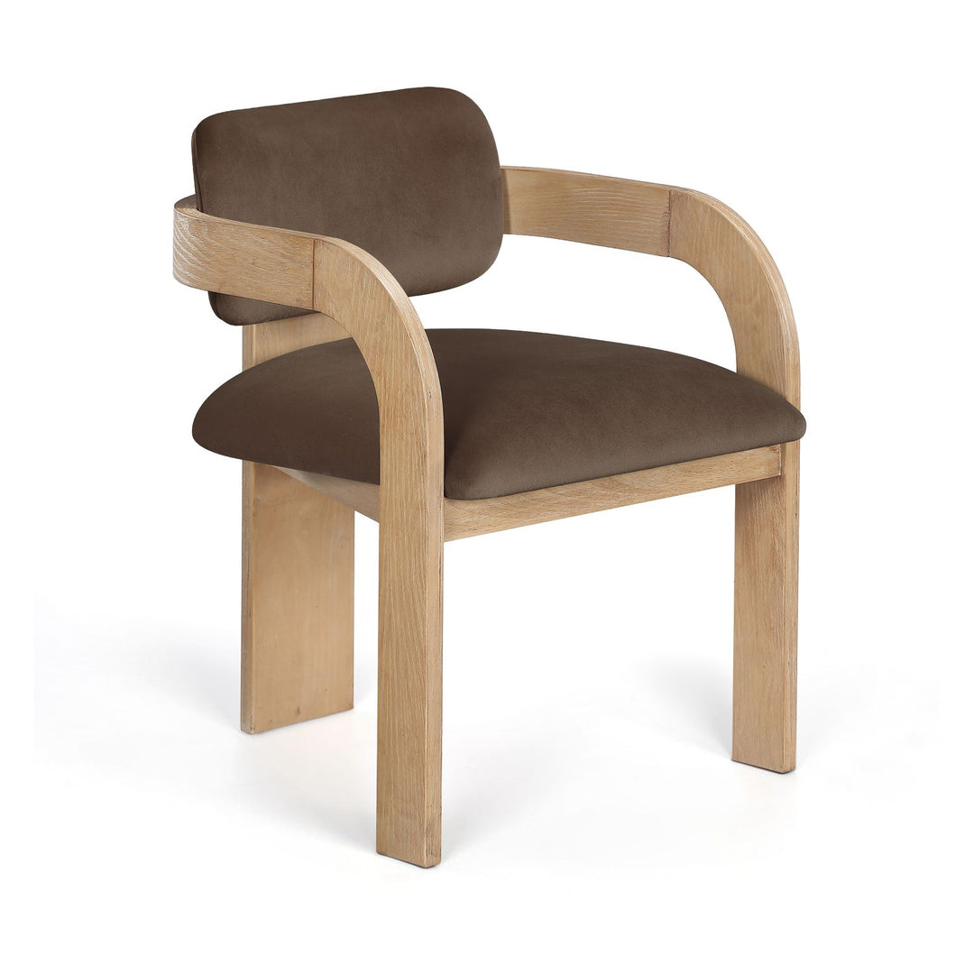 Cedra Velvet Performance Fabric Upholstered Dining Chair — Brown / Stained Natural
