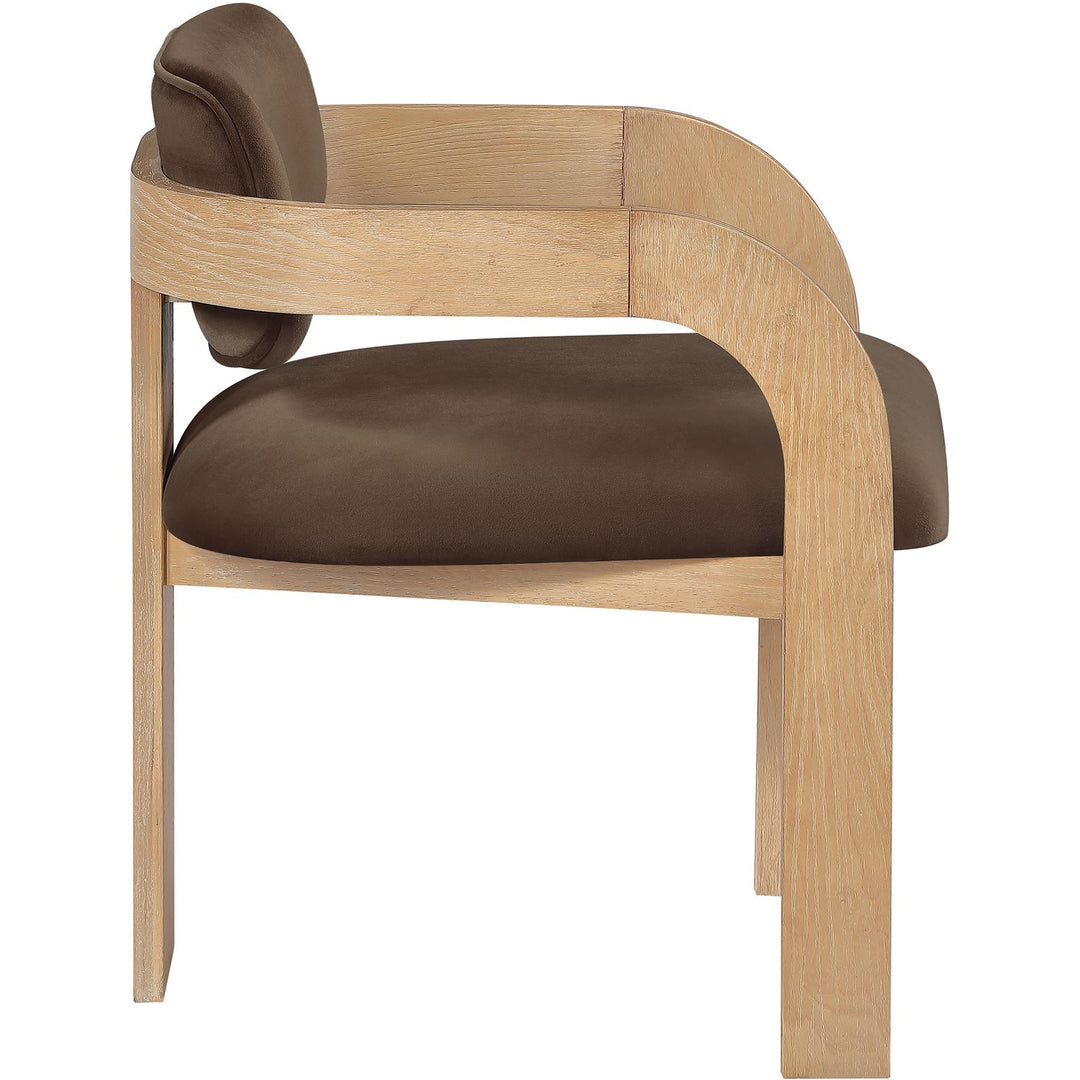 Cedra Velvet Performance Fabric Upholstered Dining Chair — Brown / Stained Natural
