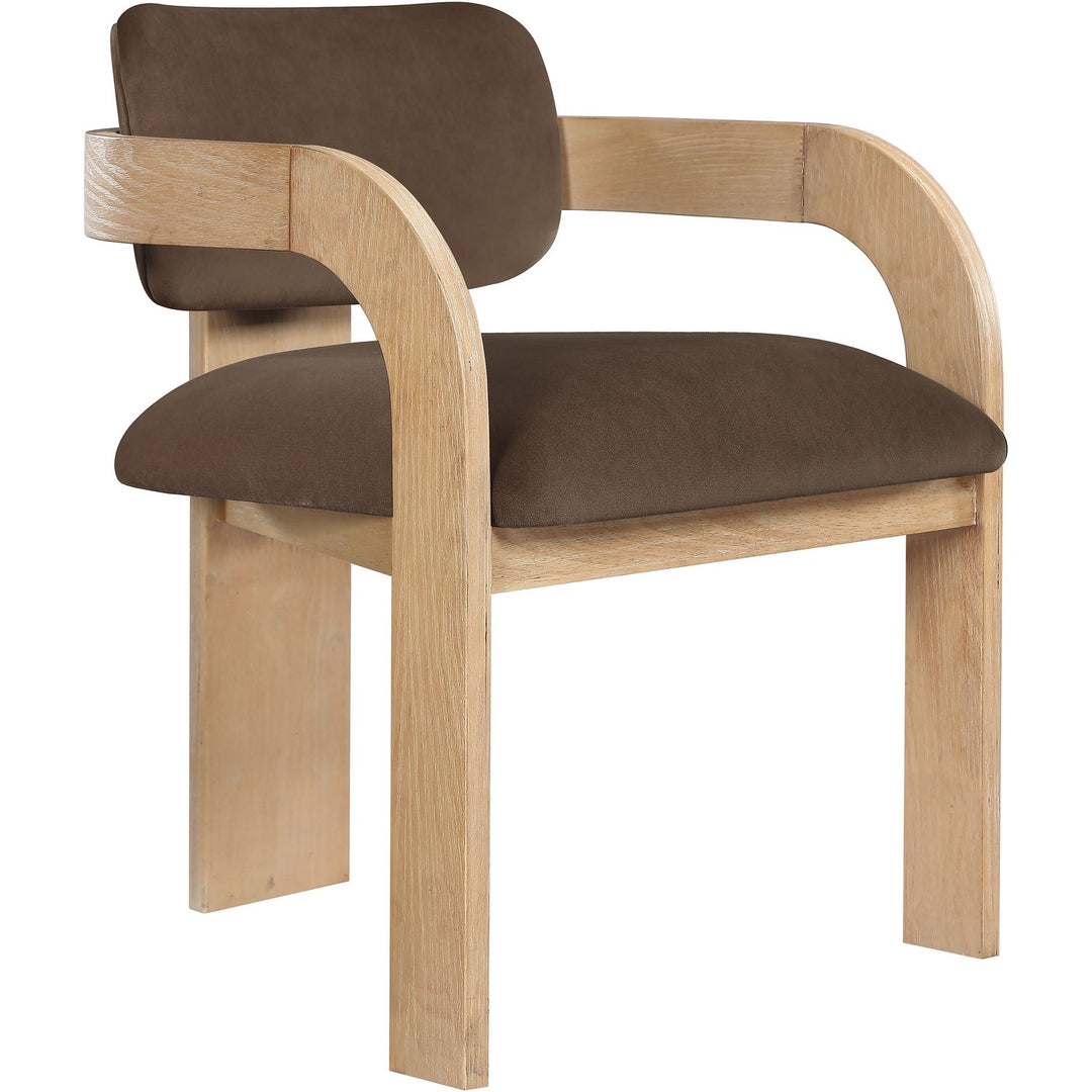 Cedra Velvet Performance Fabric Upholstered Dining Chair — Brown / Stained Natural