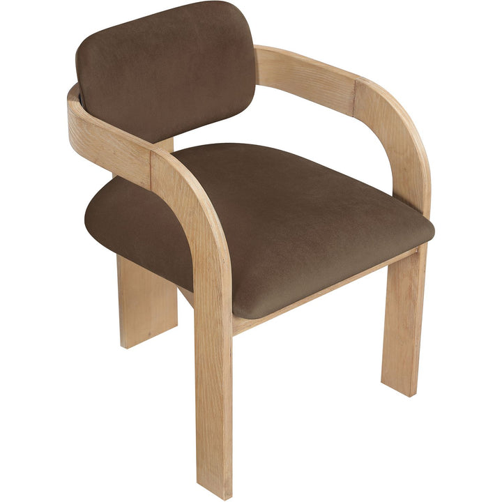 Cedra Velvet Performance Fabric Upholstered Dining Chair — Brown / Stained Natural