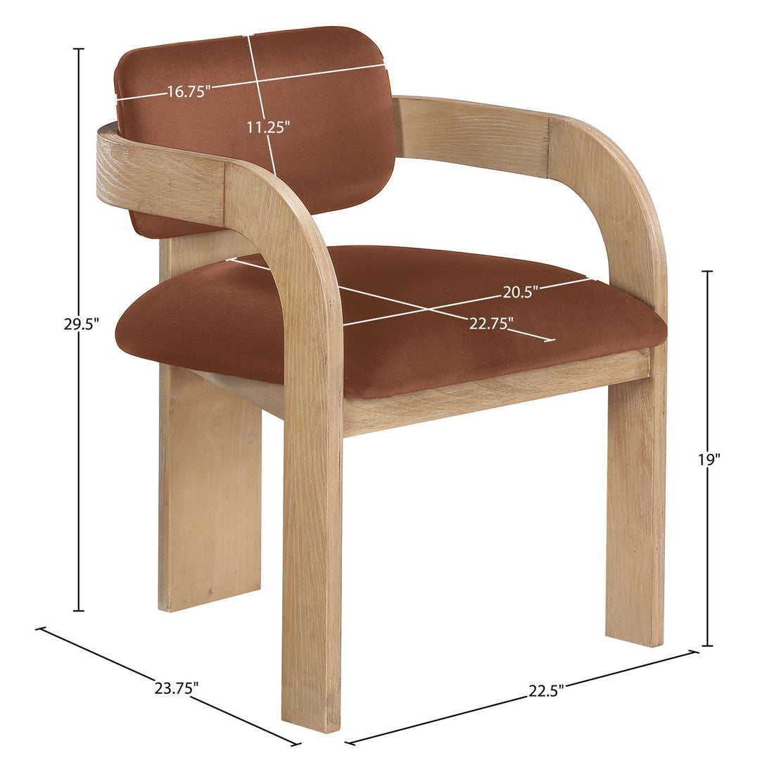 Cedra Velvet Performance Fabric Upholstered Dining Chair — Cognac / Stained Natural
