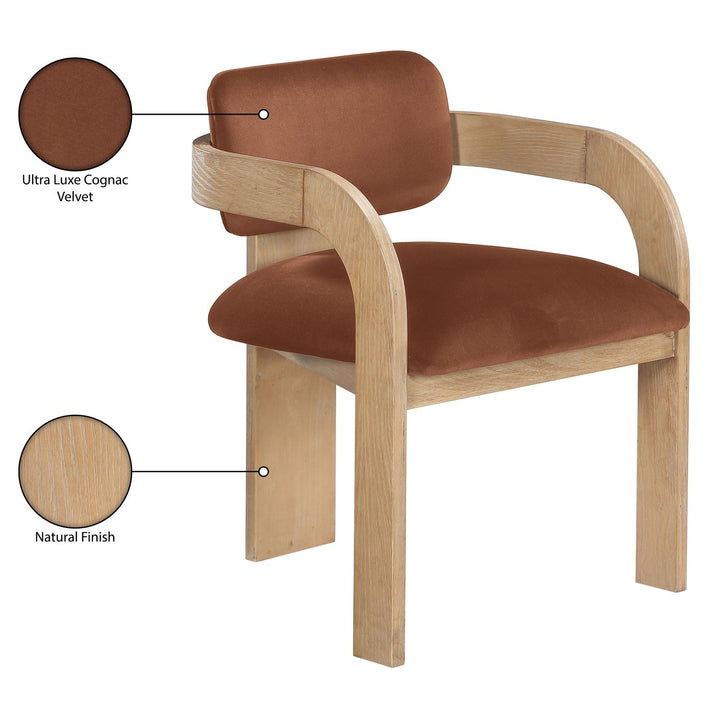 Cedra Velvet Performance Fabric Upholstered Dining Chair — Cognac / Stained Natural
