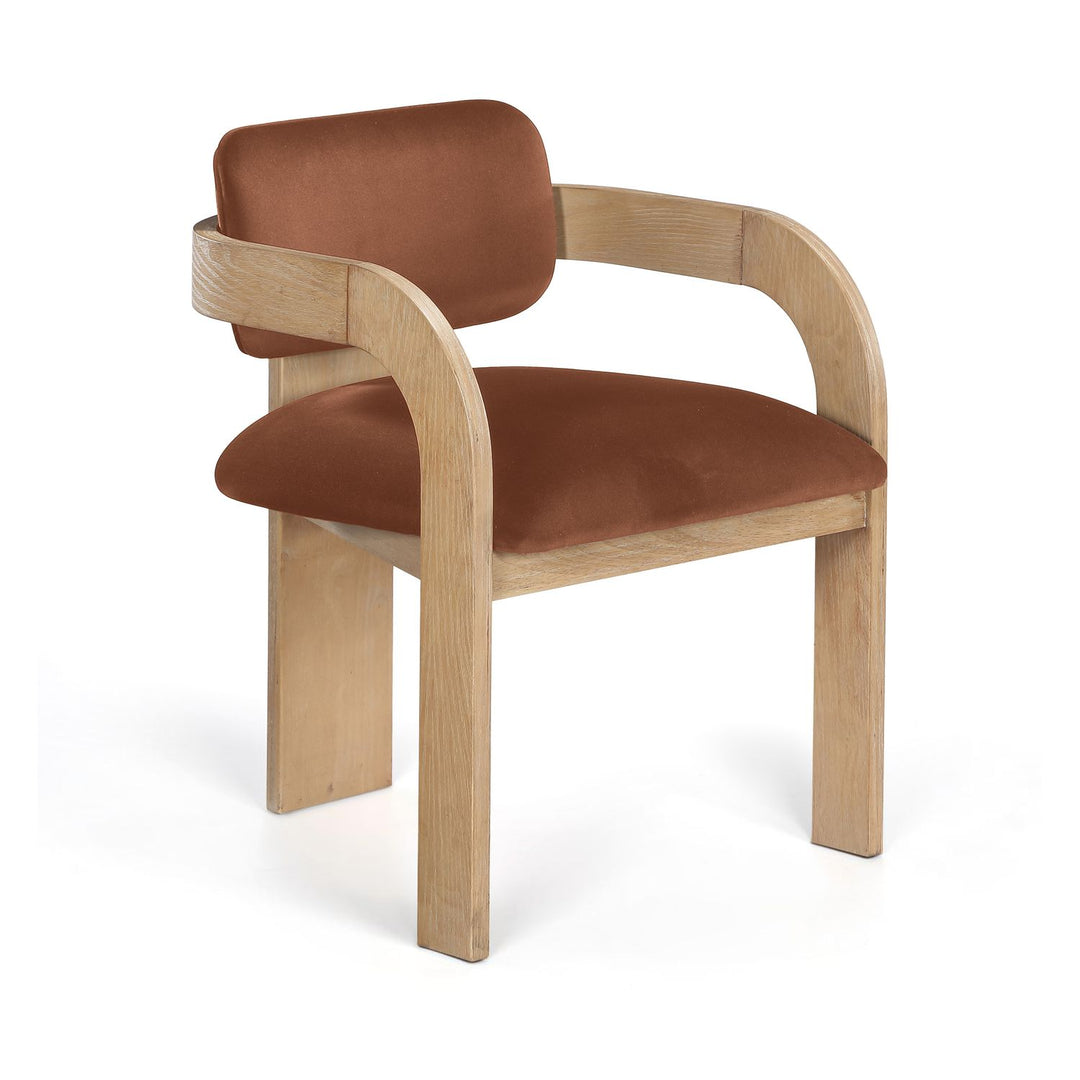Cedra Velvet Performance Fabric Upholstered Dining Chair — Cognac / Stained Natural