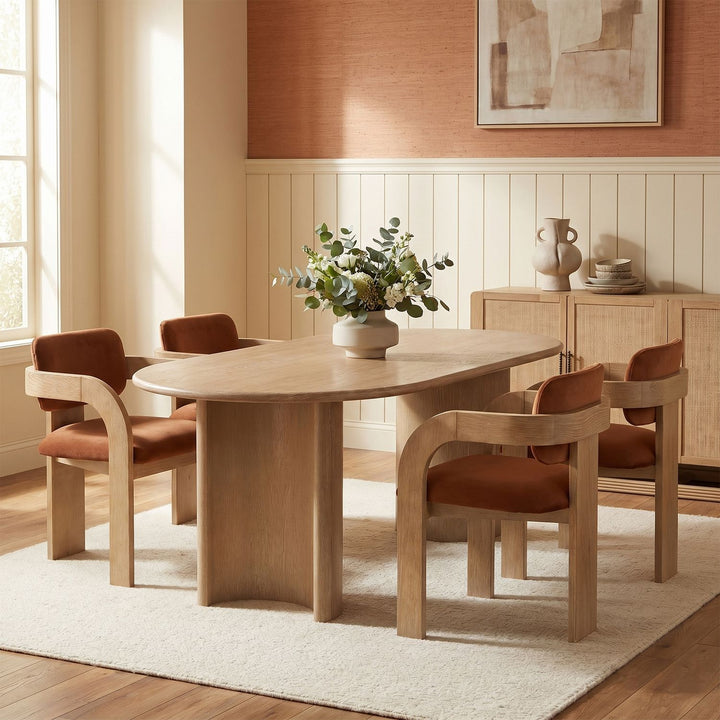 Cedra Velvet Performance Fabric Upholstered Dining Chair — Cognac / Stained Natural