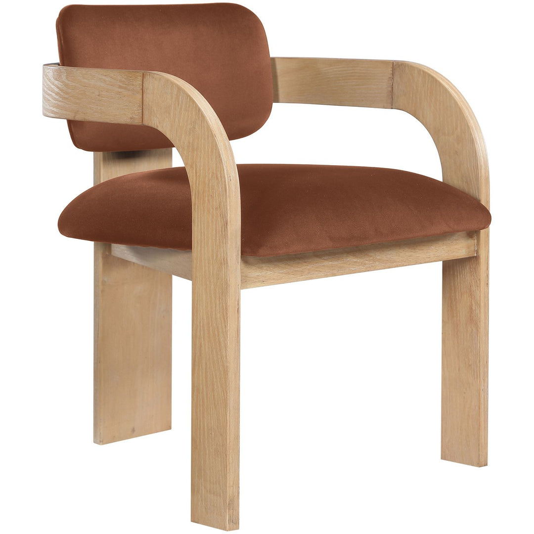 Cedra Velvet Performance Fabric Upholstered Dining Chair — Cognac / Stained Natural
