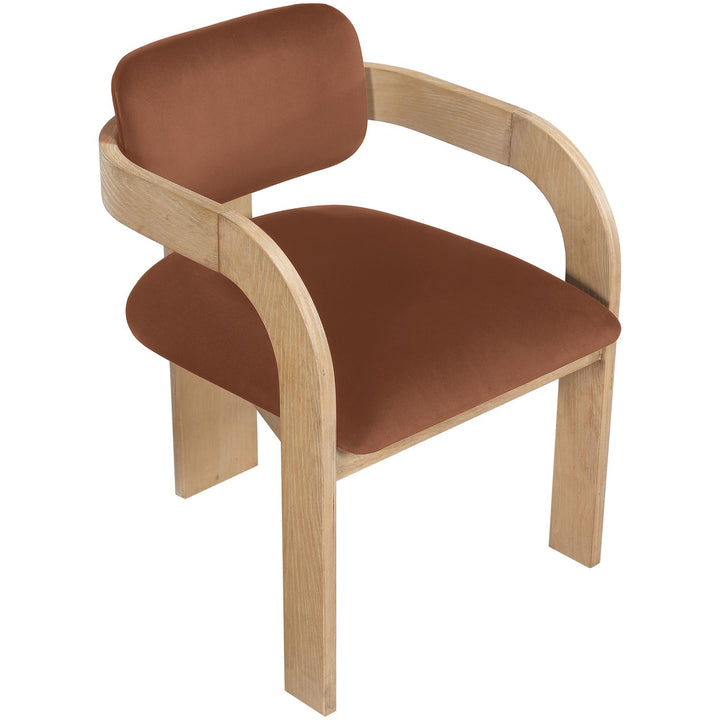 Cedra Velvet Performance Fabric Upholstered Dining Chair — Cognac / Stained Natural