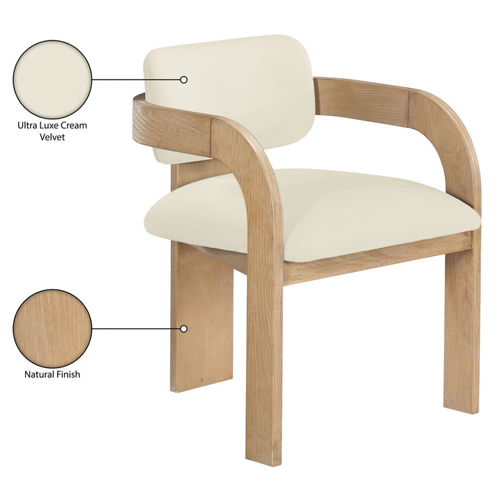 Cedra Velvet Performance Fabric Upholstered Dining Chair — Cream / Stained Natural