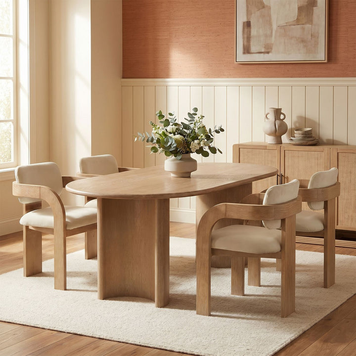 Cedra Velvet Performance Fabric Upholstered Dining Chair — Cream / Stained Natural
