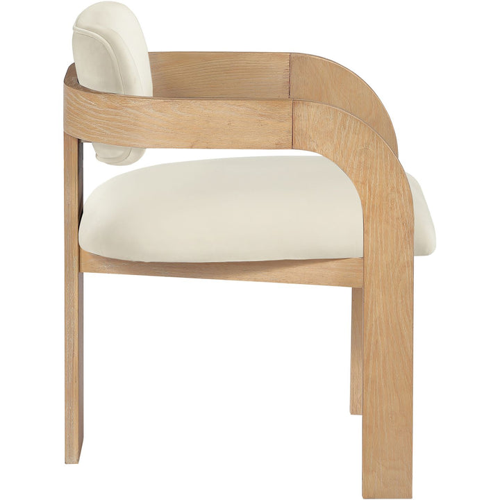 Cedra Velvet Performance Fabric Upholstered Dining Chair — Cream / Stained Natural
