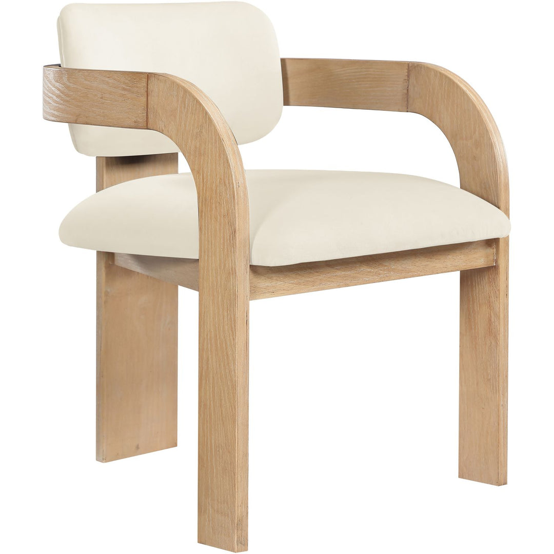 Cedra Velvet Performance Fabric Upholstered Dining Chair — Cream / Stained Natural
