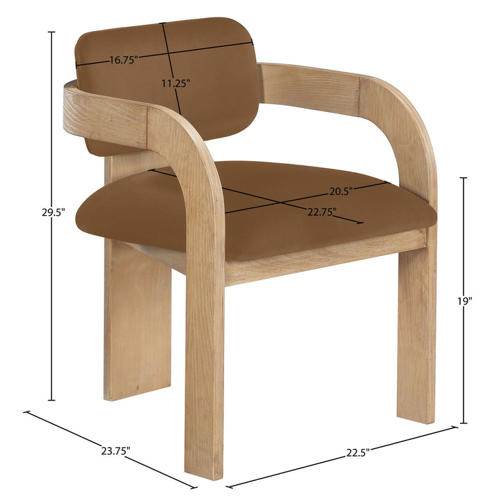 Cedra Velvet Performance Fabric Upholstered Dining Chair — Saddle / Stained Natural