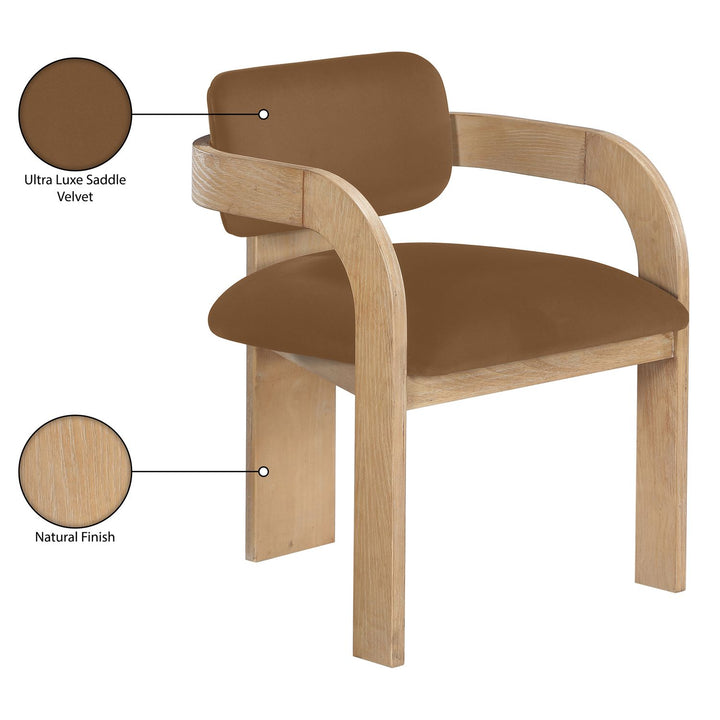 Cedra Velvet Performance Fabric Upholstered Dining Chair — Saddle / Stained Natural