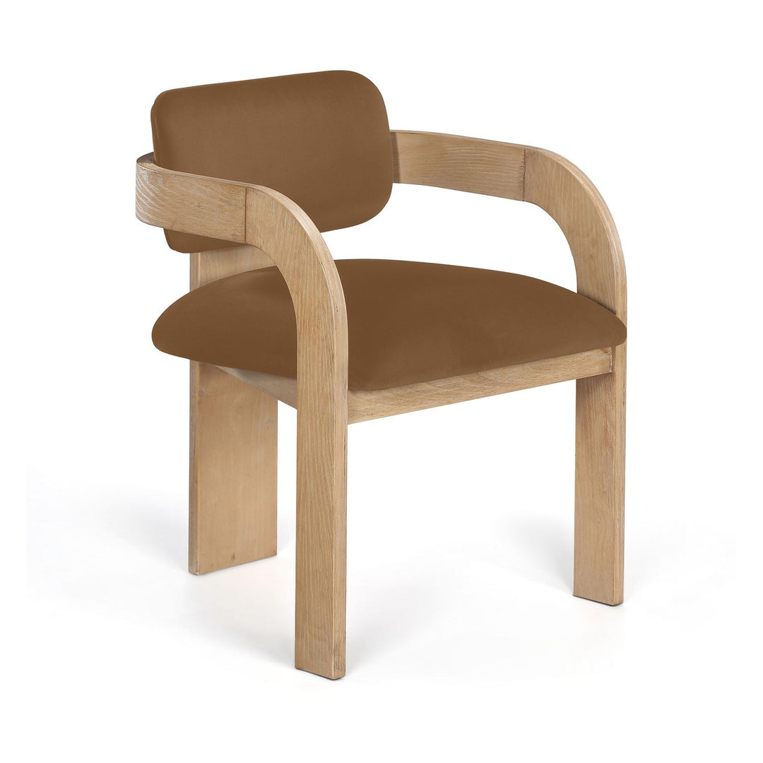 Cedra Velvet Performance Fabric Upholstered Dining Chair — Saddle / Stained Natural