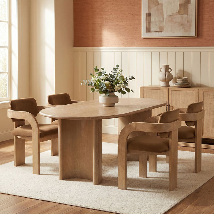 Cedra Velvet Performance Fabric Upholstered Dining Chair — Saddle / Stained Natural