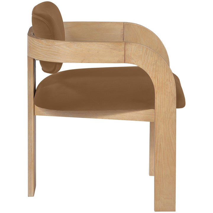 Cedra Velvet Performance Fabric Upholstered Dining Chair — Saddle / Stained Natural