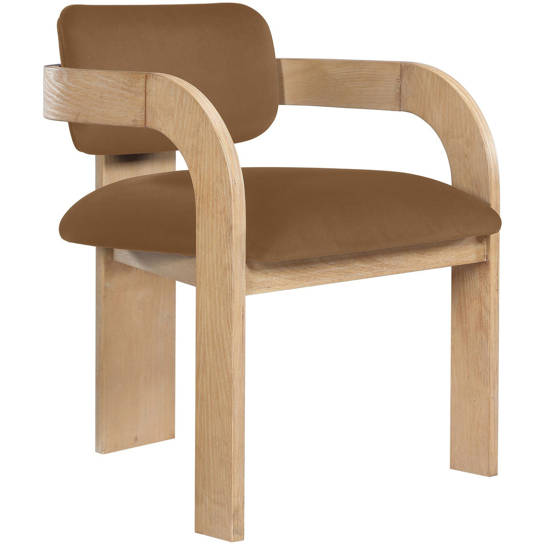 Cedra Velvet Performance Fabric Upholstered Dining Chair — Saddle / Stained Natural
