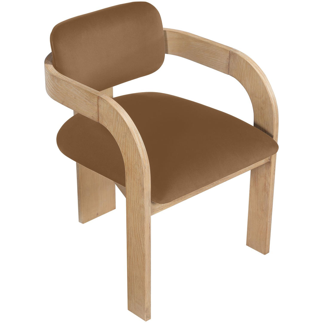 Cedra Velvet Performance Fabric Upholstered Dining Chair — Saddle / Stained Natural