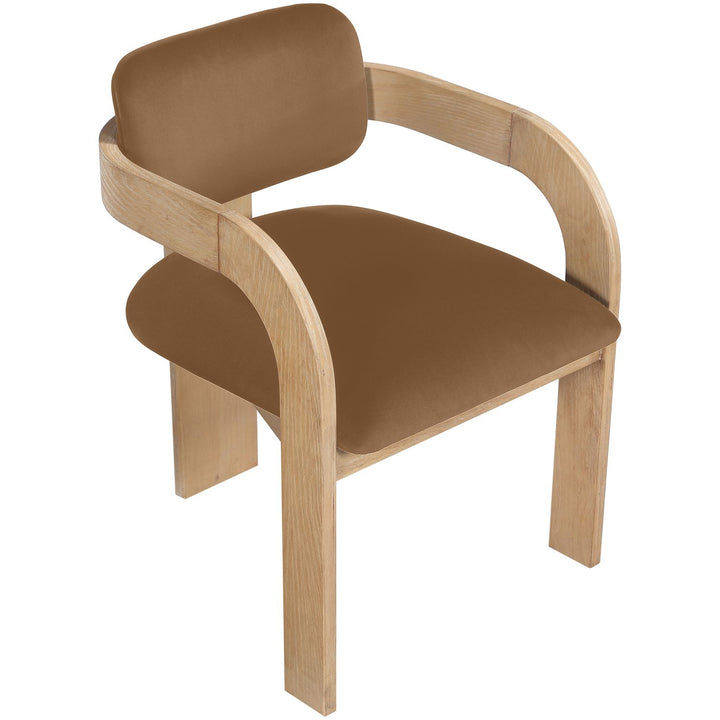Cedra Velvet Performance Fabric Upholstered Dining Chair — Saddle / Stained Natural