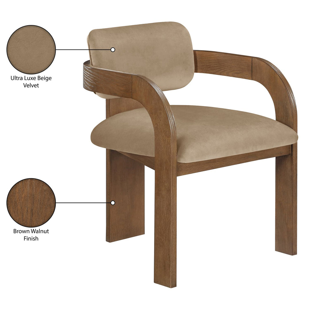Cedra Velvet Performance Fabric Upholstered Dining Chair — Beige / Stained Brown