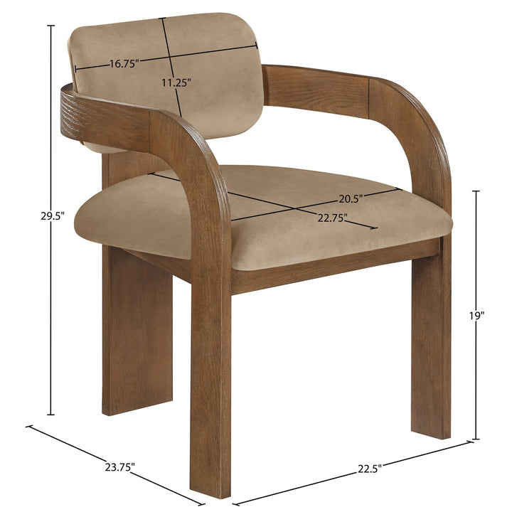Cedra Velvet Performance Fabric Upholstered Dining Chair — Beige / Stained Brown