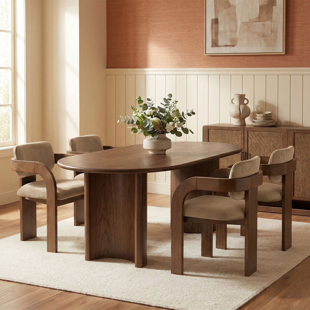 Cedra Velvet Performance Fabric Upholstered Dining Chair — Beige / Stained Brown