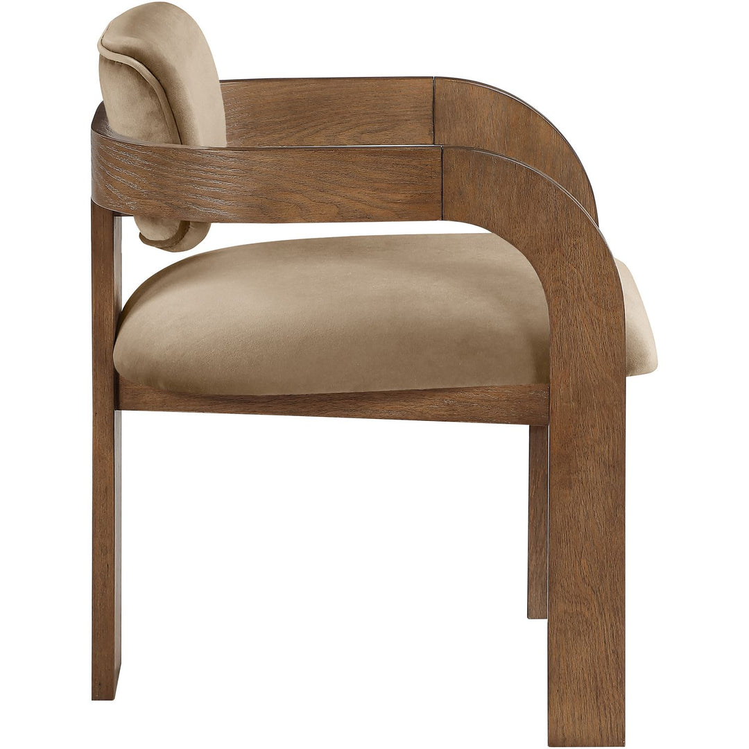 Cedra Velvet Performance Fabric Upholstered Dining Chair — Beige / Stained Brown