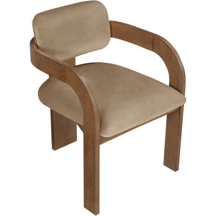 Cedra Velvet Performance Fabric Upholstered Dining Chair — Beige / Stained Brown