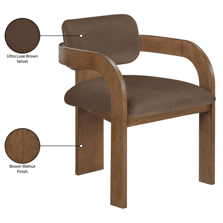 Cedra Velvet Performance Fabric Upholstered Dining Chair — Brown / Stained Brown