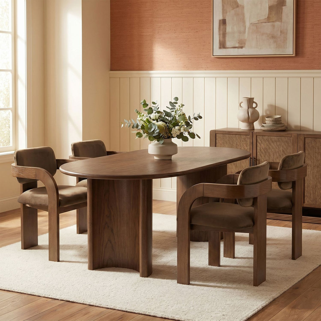 Cedra Velvet Performance Fabric Upholstered Dining Chair — Brown / Stained Brown