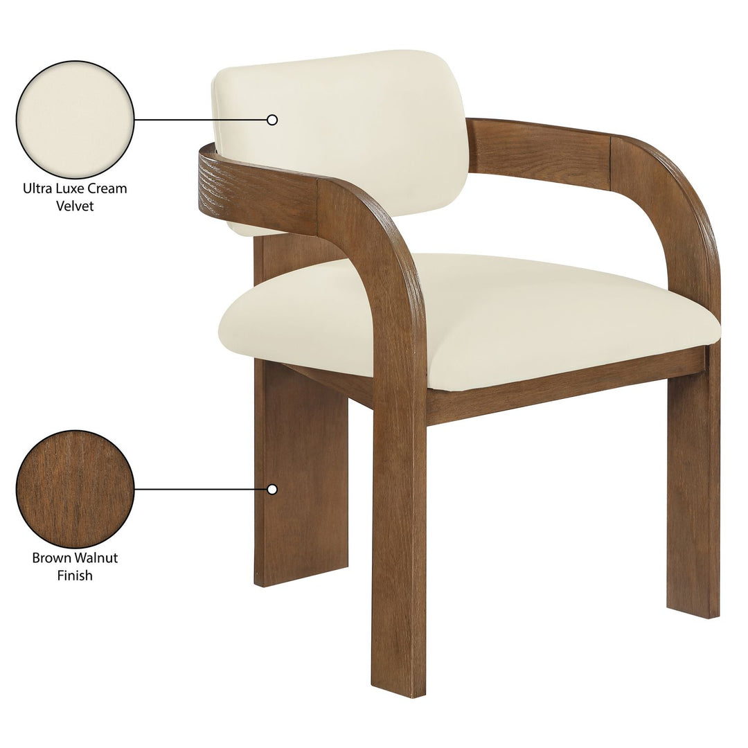 Cedra Velvet Performance Fabric Upholstered Dining Chair — Cream / Stained Brown