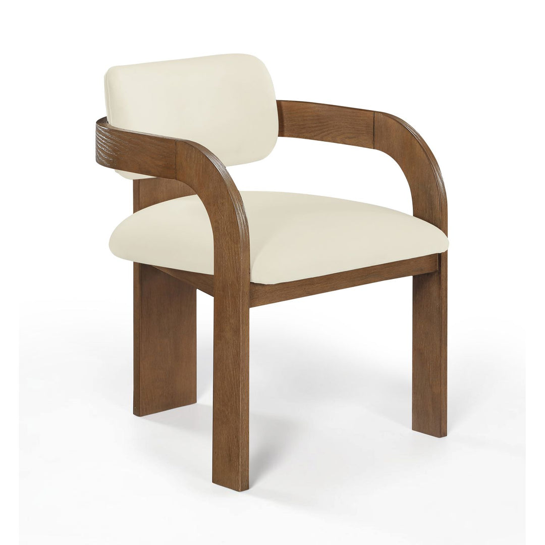 Cedra Velvet Performance Fabric Upholstered Dining Chair — Cream / Stained Brown