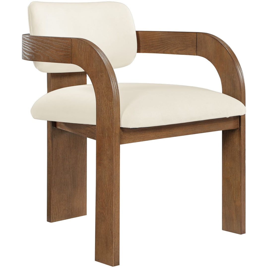 Cedra Velvet Performance Fabric Upholstered Dining Chair — Cream / Stained Brown