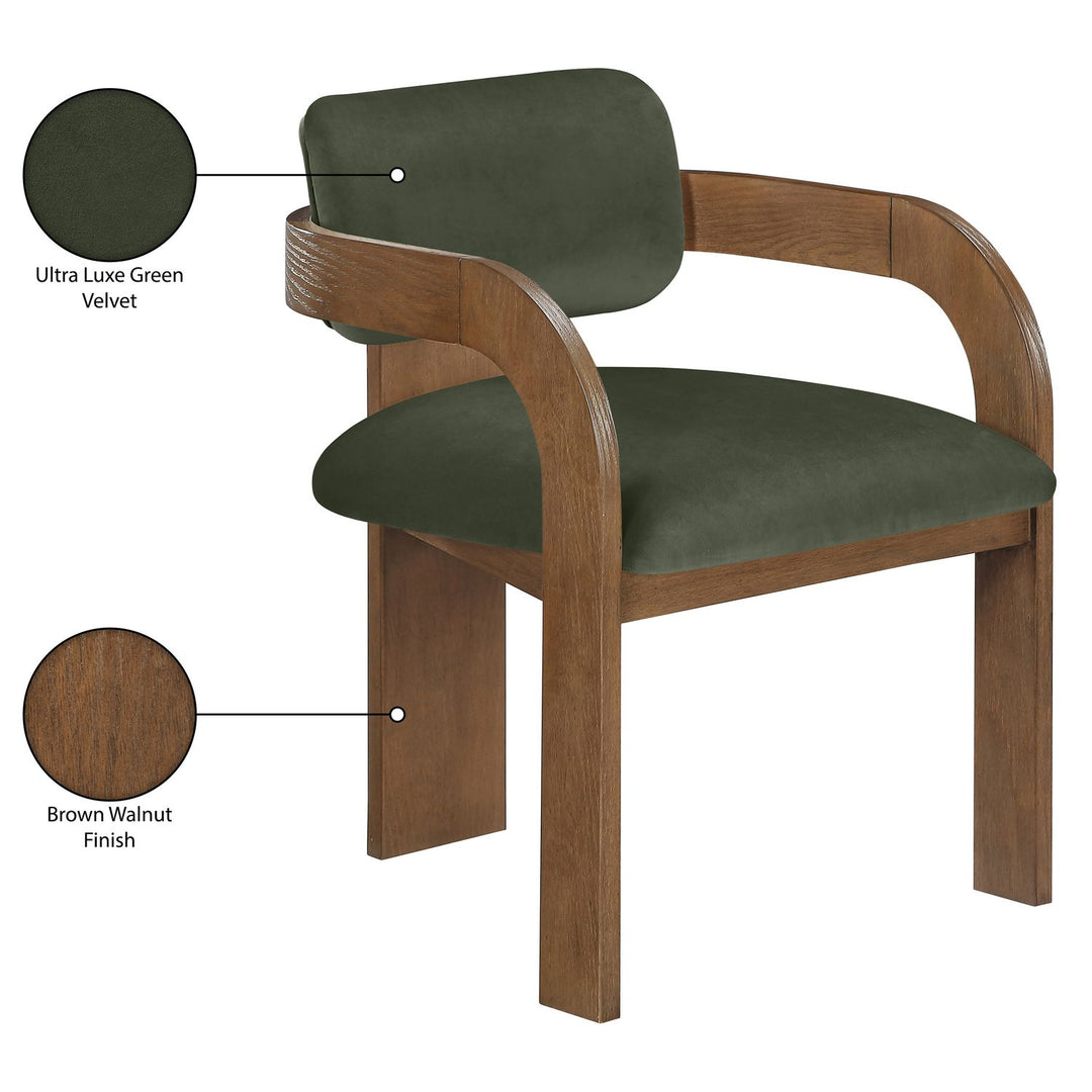 Cedra Velvet Performance Fabric Upholstered Dining Chair — Green / Stained Brown