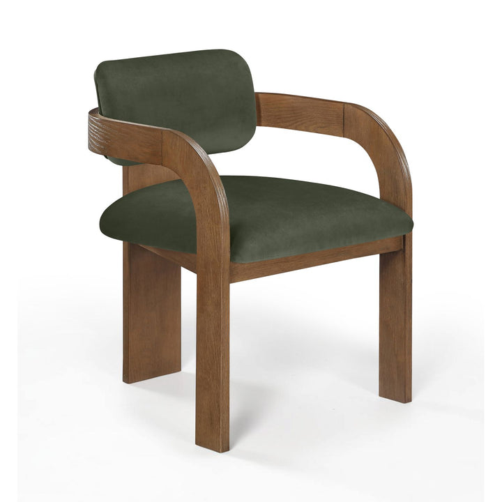 Cedra Velvet Performance Fabric Upholstered Dining Chair — Green / Stained Brown
