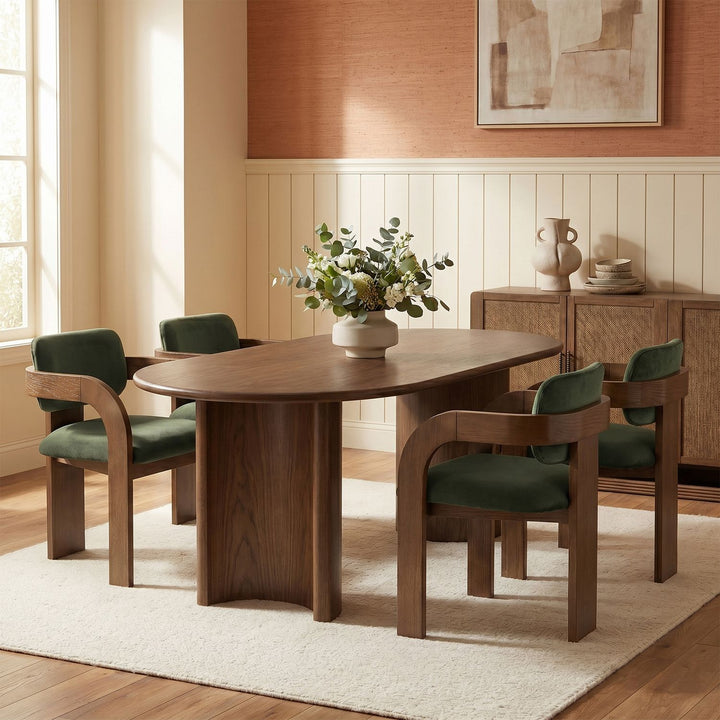 Cedra Velvet Performance Fabric Upholstered Dining Chair — Green / Stained Brown